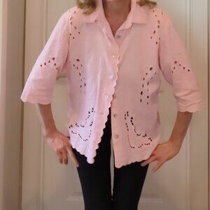 Pink Linen Vintage Cutwork blouse, no label or size but likely M